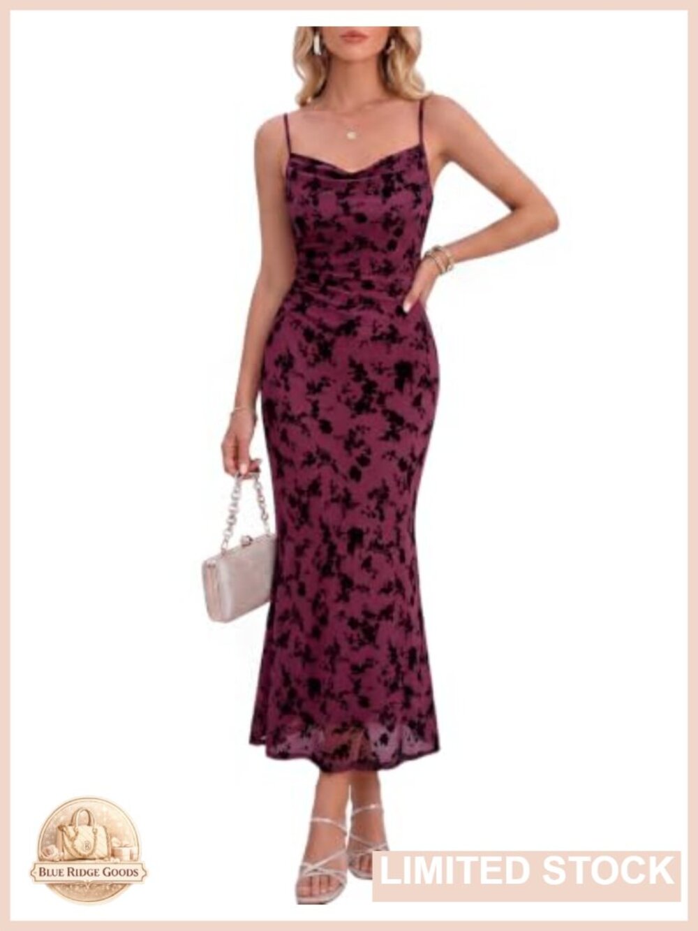 Floral Midi Bodycon Cocktail Dress Spaghetti Strap Wedding Guest